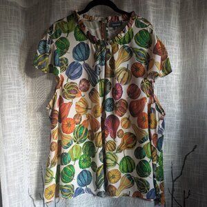 Modcloth Rainbow Gourd Pumpkin Flare Cap Sleeve Blouse Top